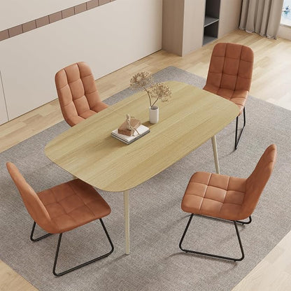 HIPIHOM 55.1'' Dining Table Set for 4,Modern Wood Dining Table,Leather Dining Chairs 4,Table and Chairs Set of 4,Ideal for Kitchen Dining Room (Cat Scratch Table + 4 U-Shaped Brown Chairs, 55.1")