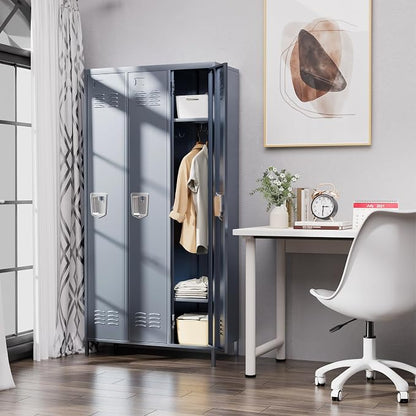 3 Door Metal Lockers for Employees,Heavy-Duty Hooks,72" Secure Storage for Home,Offices,Schools & Gyms | Gray