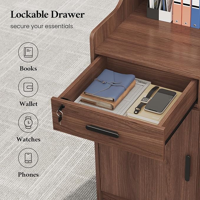 Reception Desk with Counter, Front Desk with Storage Cabinet and Drawer, 47 inch Modern Retail Counter with Cable Grommet for Checkout, Barber, Beauty Salon, Home Office
