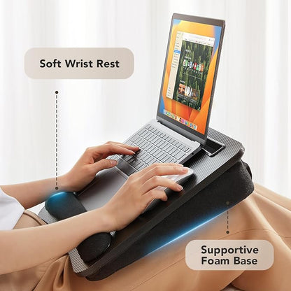 HUANUO Laptop Lap Desk - Portable Lap Desk with Pillow Cushion, Fits up to 15.6 inch Laptop, with Anti-Slip Strip & Storage Function for Home Office Students Use as Computer Laptop Stand- Black