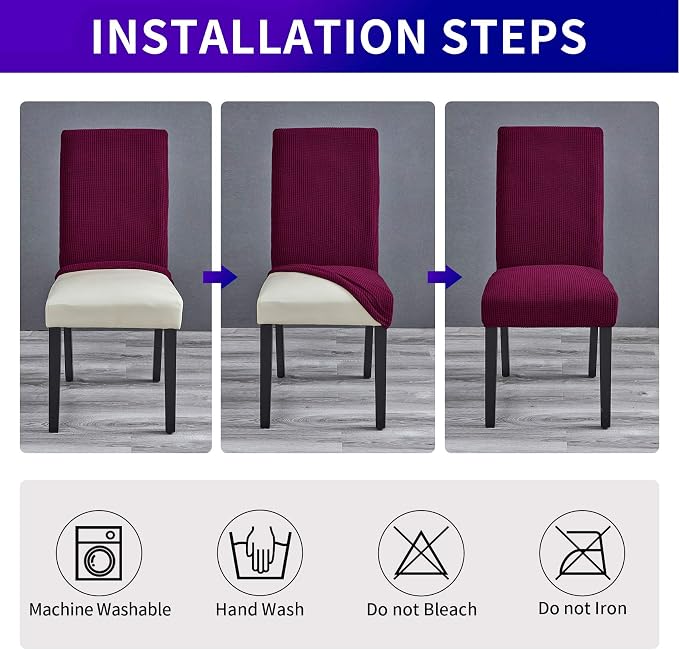 Stretch Chair Covers for Dining Room Set of 6, Removable Washable Dining Room Chair Covers, Dining Chair Slipcovers Seat Protector, Great for Home Decor and Banquet (Burgundy, 6 Pack)