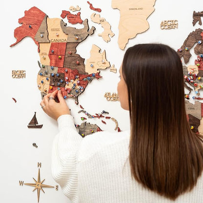 Enjoy The Wood 3D Wooden World Map Wall Art - Large Travel Map with Pins for Art Decor - Decorative Map of the World for Home, Office - Travel Wall Art Housewarming Gift Idea (Fusion, M, Unframed)