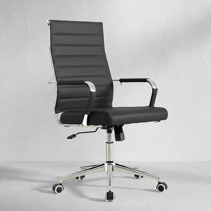 Okeysen Office Desk Chair, Ergonomic Leather Modern Conference Room Chairs, Executive Ribbed Height Adjustable Swivel Rolling Chair for Home Office. (Black)