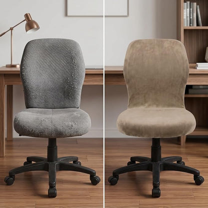 Deisy Dee Velvet Stretch Armless Office Chair Covers - Colorful Stretch Slipcover for Desk Chairs (Khaki)