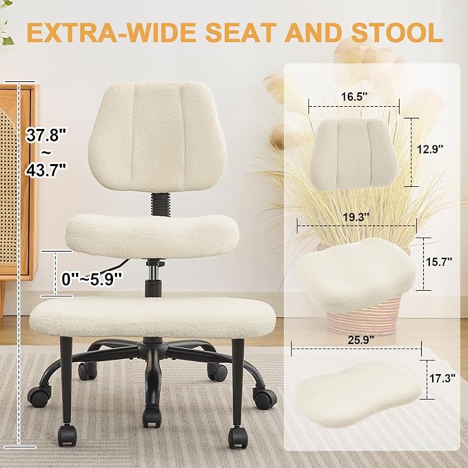 Criss Cross Legged Meditaion Chair,Exquisite Home Office Furniture,Ergonomic Kneeling with Lumbar Support and Adjustable Height Stool,for ADHD Adults,Teddy Fabric (Beige, Teddy Fabric)