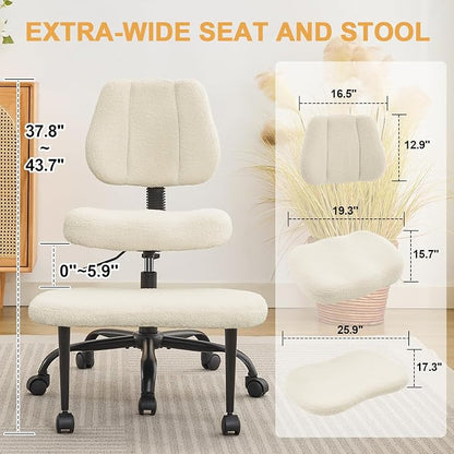 Criss Cross Legged Meditaion Chair,Exquisite Home Office Furniture,Ergonomic Kneeling with Lumbar Support and Adjustable Height Stool,for ADHD Adults,Teddy Fabric (Beige, Teddy Fabric)