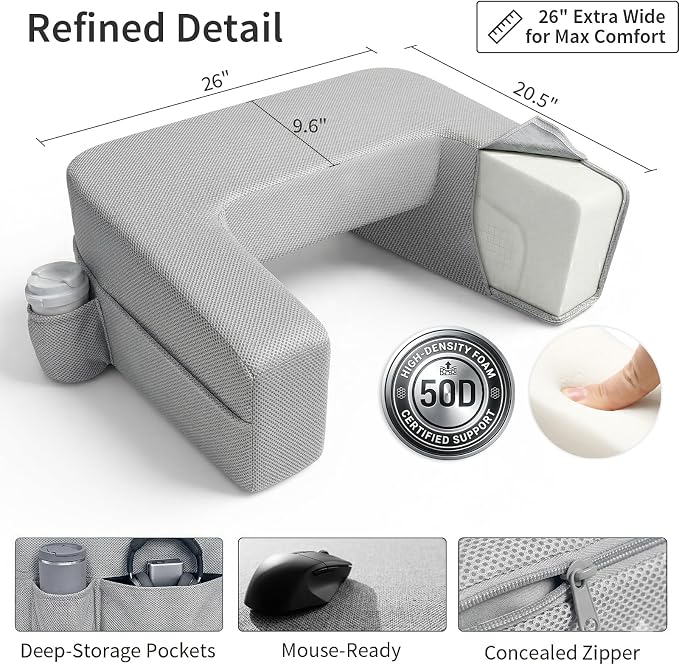 septsun Reading Pillow for Gaming,Soft Lap Desk Pillow for Laptop,Ultimate Lap Pillow with Cup Holder Pocket,Comfort Laptop Lap Desk for Bed Couch Car (Gray, Large)