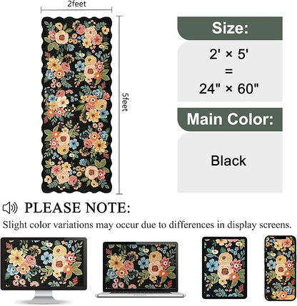 DUKINO 2x5 Washable Runner Rugs, Non Slip Floral Print Entryway Rug with Soft Low Pile, Lightweight Mat for Living Room, Bathroom, Bedroom, Kitchen, Black