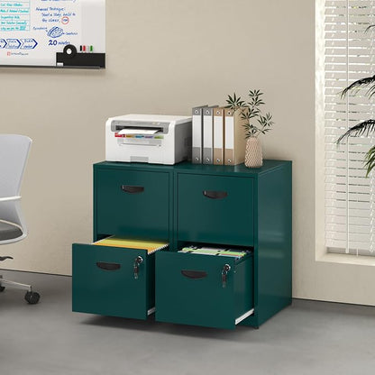 UNICOLY 2 Drawer File Cabinet with Lock, Metal File Cabinets for Home Office, Under Desk Storage, Printer Stand, Office File Cabinets for Letters and File Boxes, Assembly Required, Green