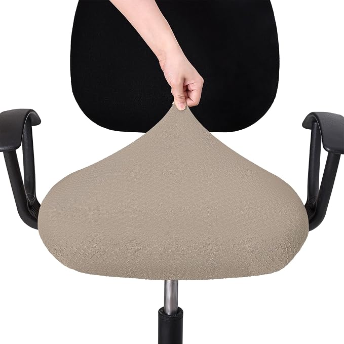 Smiry Stretch Jacquard Office Computer Chair Seat Covers, Removable Washable Anti-dust Desk Chair Seat Cushion Protectors - Taupe