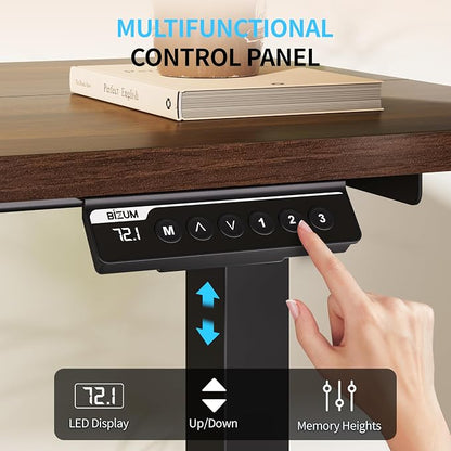 BIZUM Electric Standing Desk, 55x24 inches Height Adjustable Desk, Sit to Stand Desks Memory Gaming Computer Workstation for Home Office, Dark Walnut