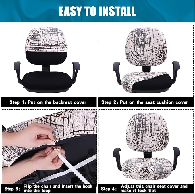 Smiry Stretch Printed Office Computer Chair Covers, Universal Washable Removable Desk Rotating Chair Slipcovers Protector, Seat + Backrest Cover - Brown and White