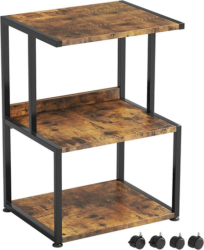 Mexin Printer Stand-Small 3 Tier Printer Table with Wheels, Industrial Rolling Printer Cart with Storage Shelf for Scanner Fax Home Office Use,17.5 x 11.8 Inches, Rustic Brown