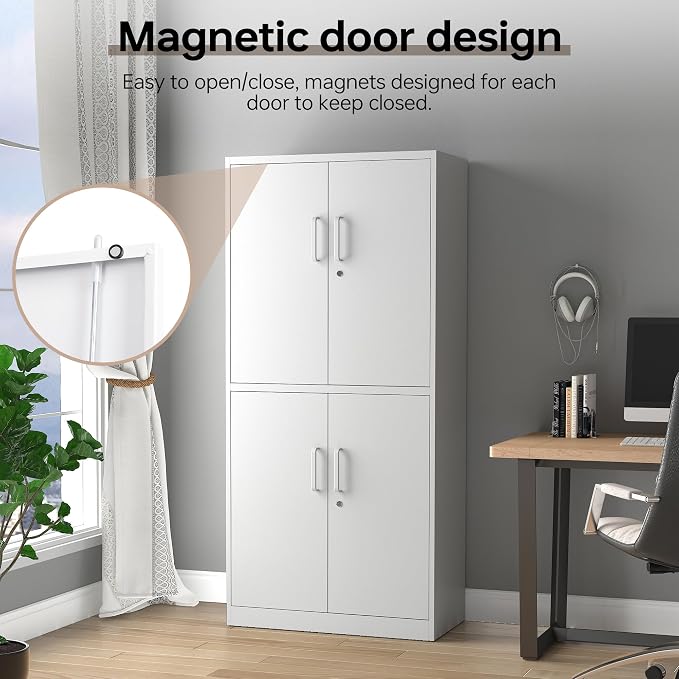 Metal Storage Cabinets with Locking Doors,71" Tall Garage Cabinet with 3 Adjustable Shelves, Lockable Steel Office Storage Caninet Tool Cabnet for Home Office,Garage, Pantry