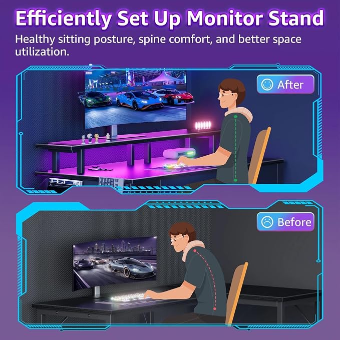 DLisiting Black Gaming Desk with Shelves and Drawers - 39 Inch Small Gaming Desk with Storage Shelves for Boys Teens Bedroom, Black Computer Desks with Drawers, Monitor Stand, Power Outlet