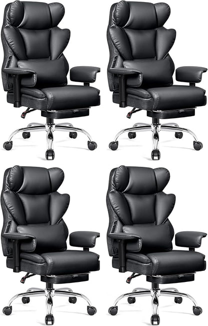 BESTFAIR Big and Tall Office Chair - Heavy Duty 400 LBS Executive Chair with Lumbar Support & Foot Rest, High Back Ergonomic Desk Chair, Padded Wide Seat Gaming Chair, Black 4 Pack