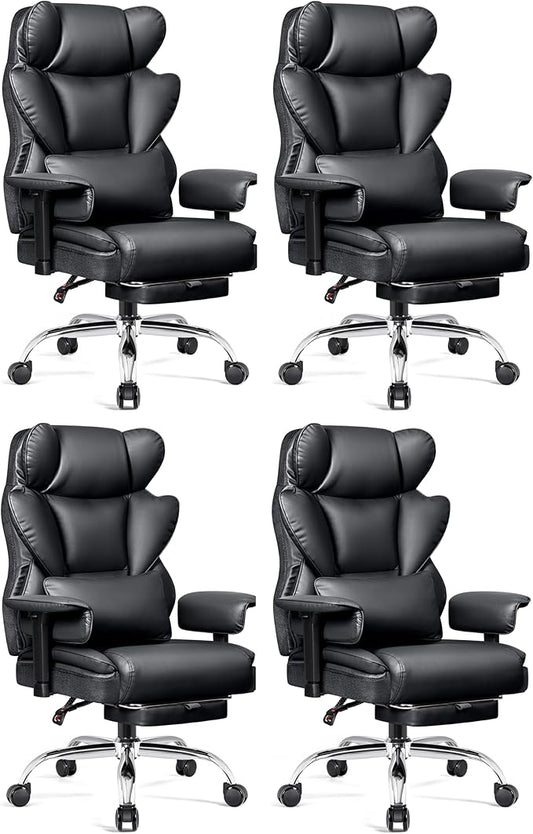 BESTFAIR Big and Tall Office Chair - Heavy Duty 400 LBS Executive Chair with Lumbar Support & Foot Rest, High Back Ergonomic Desk Chair, Padded Wide Seat Gaming Chair, Black 4 Pack