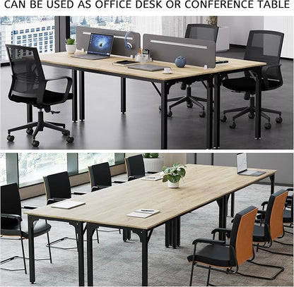 78.7 Inches Extra Long Desk,6.5ft Office Table with Flexible Configuration,Large Computer Table with Adjustable Footpads,Stable Structure,Office Desk for 2 Person (Light Wood)