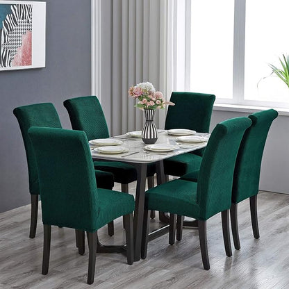 Chair Covers for Dining Room Set of 4, Stretchy Dining Chair Covers, Textured Jacquard Kitchen Chair Slipcovers, Classy Decor for Home and Banquet (Hunter, 4 Pack)