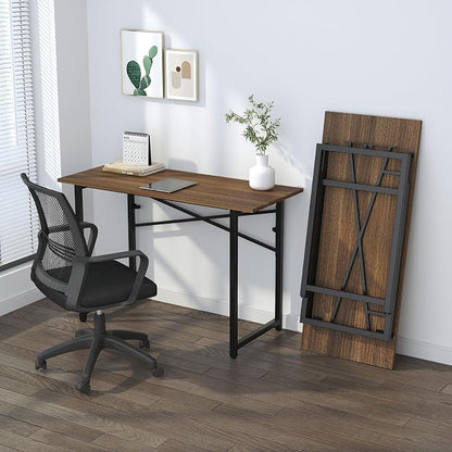 Lutown-Teen Folding Computer Desk 47 inch Writing Gaming Computer Camping Table, No Assembly Required Home Office Desk, Espresso