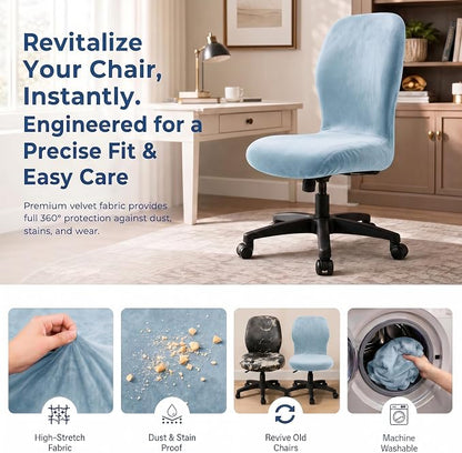 Deisy Dee Velvet Stretch Armless Office Chair Covers - Colorful Stretch Slipcover for Desk Chairs (Baby Blue)