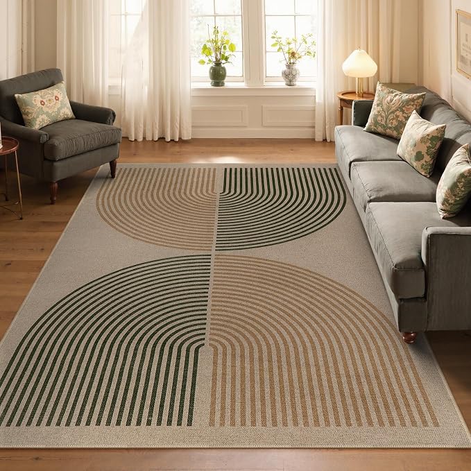 Lahome Modern Rainbow Easy Jute Rug, Washable 5x7 Area Rugs for Living Room Black Farmhouse Dining Room Rug, Contemporary Natural Throw Mat Non Slip Floor Carpet for Office RV Patio