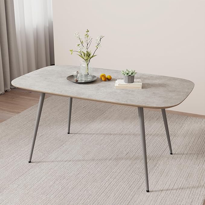 HIPIHOM 47.2'' Modern Farmhouse Dining Table, Wooden Rectangular Dining Table with Metal Legs for 4-6 People for Dining Room, Kitchen, Living Room (Gray Table, 47.2")