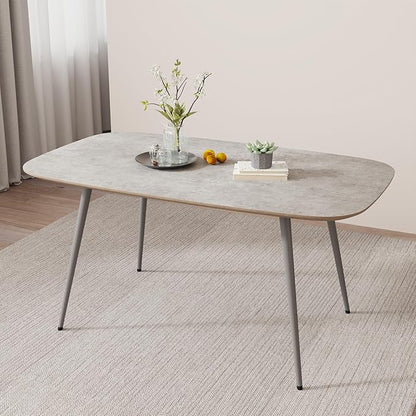 HIPIHOM 47.2'' Modern Farmhouse Dining Table, Wooden Rectangular Dining Table with Metal Legs for 4-6 People for Dining Room, Kitchen, Living Room (Gray Table, 47.2")