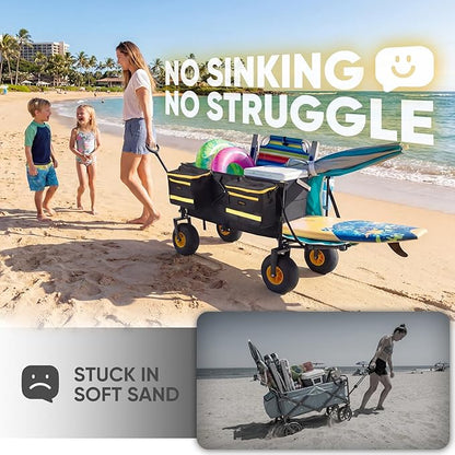 Sekey Heavy Duty Beach Wagon with 9" Big Sand-Proof Wheels, 300L Oversized Foldable Beach Cart with Cooler| Adjustable Handle & Balloon Tires for Sand, Camping,Vacation
