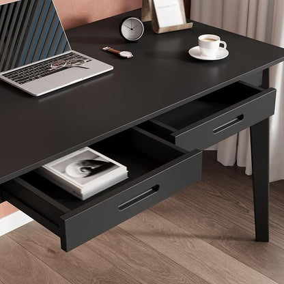Timechee 40 Inch Compact Computer Gaming Desk, Black Study Work Office Desk with 2 Storage Drawers, Rectangular Study Reading Table, Simple Computer Writing Table for Home Office, Living Room