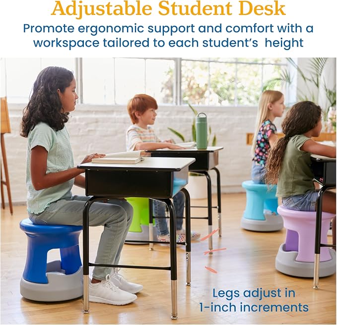 ECR4Kids Open Front Desk with Metal Storage Book Box, Adjustable, Classroom Furniture, Maple/Black