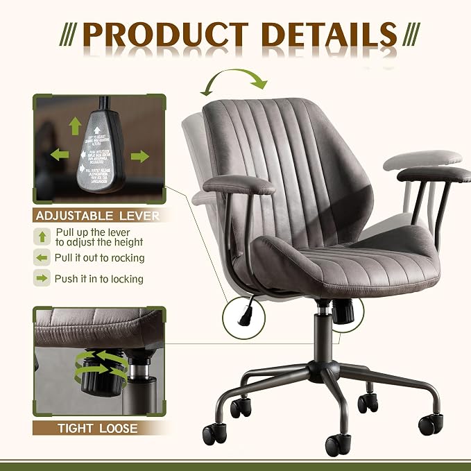 CAODOC High Back Office Chair,Modern Swivel Office Chair,Black Suede Fabric Gaming Chair,Height Adjustable Home Office Desk Chair with Lumbar Support