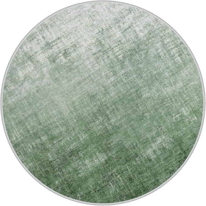 Lahome Abstract Green Round Rug 4ft Round Area Rug, Boho Washable Soft Rugs for Bedroom Circle Entryway Rug, Modern Ombre Non-Slip Carpet for Nursery Living Room Decor(4ft-Round,Green)