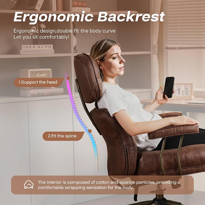 CAODOC Big and Tall Office Chair, 300LBS Suede Fabric Executive Office Chair Whit Lumbar Support, Managerial Home Desk Chair, Heavy Duty High Back Computer Chair(Suede Dark Brown)