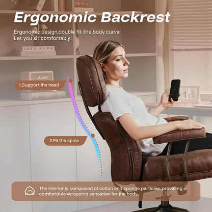 CAODOC Big and Tall Office Chair, 300LBS Suede Fabric Executive Office Chair Whit Lumbar Support, Managerial Home Desk Chair, Heavy Duty High Back Computer Chair(Suede Dark Brown)