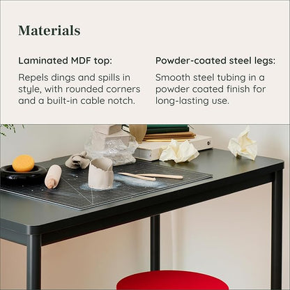 Branch Daily Desk - Functional at Home Office Desk with Effortless Assembly, Timeless Design, Rounded Corners, and Built-in Cable Notch - 36” W x 28.5” H x 24” D - Sage Work Table