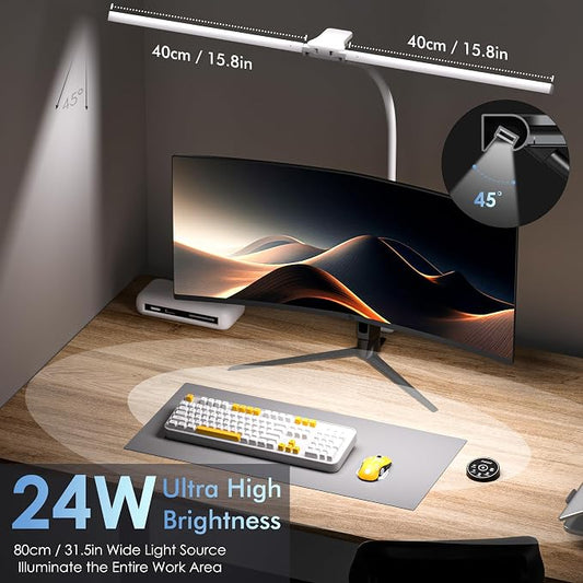 EYOCEAN Desk Lamp with Clamp, 31.5" LED Desk Lamp for Home Office, 24W Double Head Desk Light, Dimmable & Color Temperature, Table Lamp with Remote Control, Brightest Computer Monitor Light