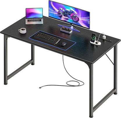 PRAISUN 40 X 20 Inch Computer Desk with Power Outlets and USB-C Port, Gaming Office Desk with Deeper Desktop, Writing Work Desk for Home Office, Study, Bedroom, Work from Home Desk, Metal Frame, Black