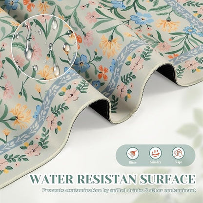 iCasso Green Aesthetic Flower Mouse pad for Laptop, Desk Pad Mat, Desk Matt for Desktop 13.7"x23.6", Anti-Slip Mousepad with Stitched Edges for Laptop Computer Keyboard(Green Floral)