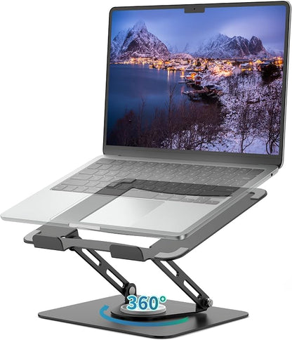 ALASHI Laptop Stand for Desk with 360 Rotating Base, Multi-Angle Adjustable Laptop Stands, Foldable Laptop Riser Compatible with 10 to 17 Inches PC Computer, Black