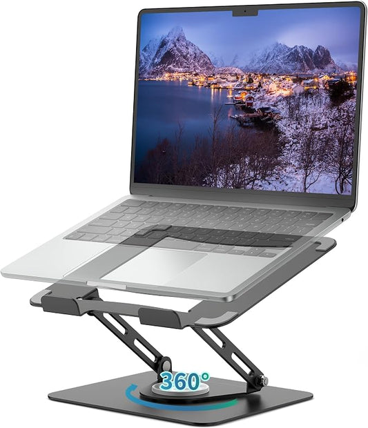 ALASHI Laptop Stand for Desk with 360 Rotating Base, Multi-Angle Adjustable Laptop Stands, Foldable Laptop Riser Compatible with 10 to 17 Inches PC Computer, Black