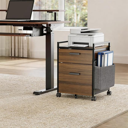 EUREKA ERGONOMIC 2 Drawer Mobile File Cabinet with Wheels, Solid Wood Rolling Storage Cabinet for Home Office, Space-Saving Under Desk Organization with Printer Stand, Walnut