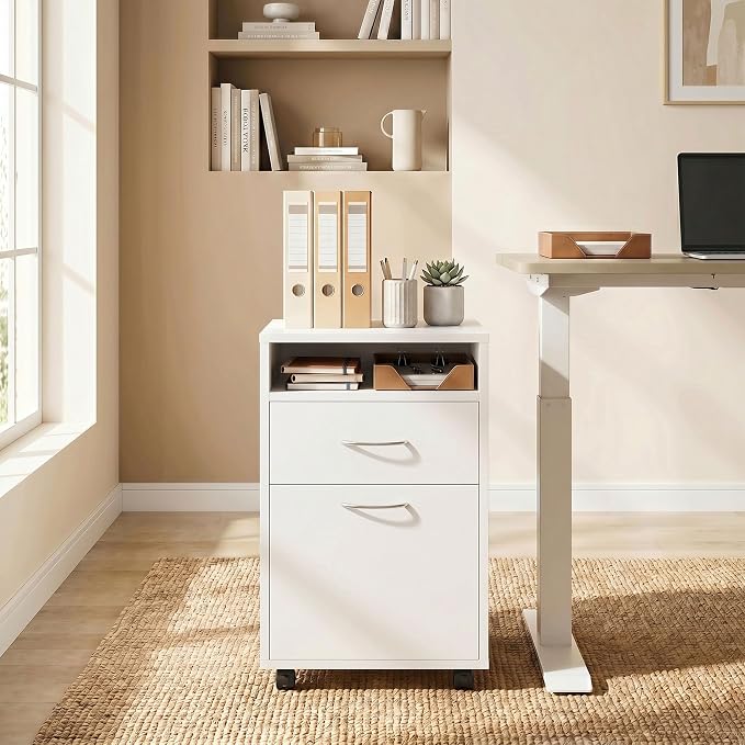 HOMCOM Mobile Storage Cabinet Organizer with Drawer and Cabinet, Printer Stand with Castors, White