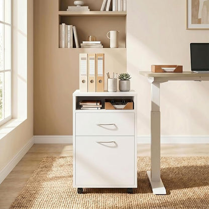 HOMCOM Mobile Storage Cabinet Organizer with Drawer and Cabinet, Printer Stand with Castors, White