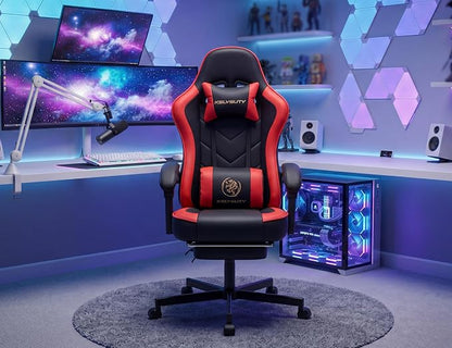Office Desk Computer Gaming Chair for Adults, Ergonomic High Back Gamer Chair with Massage and Pocket Spring Cushion, Swivel Comfy Video Game Chairs with Footrest and Lumbar Support (Black Red)