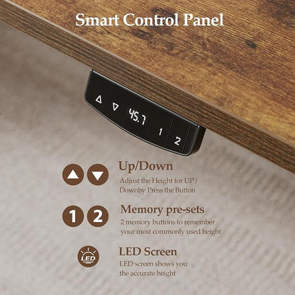 Klicelor 55 x 28 Electric Standing Desk, Sit Stand Up Home Office Desk, Height Adjustable Deep Cumputer Table with Memory Presets and Hooks, Two Pieces, Rustic Brown