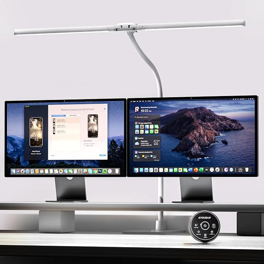 EYOCEAN Desk Lamp with Metal Base, 31.5" LED Office Lamp for Home Office, 24W Double Head Desk Light, Dimmable & Color Temperature, Table Lamp with Remote Control, Brightest Computer Monitor Light