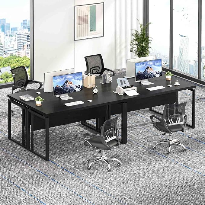 EXCEFUR Black Desk for Home Office, Modern Computer Desk, Wood and Metal Writing Study Table for Workstations, Living Room, Bedroom, 53 Inch