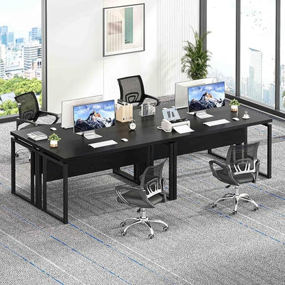 EXCEFUR Black Desk for Home Office, Modern Computer Desk, Wood and Metal Writing Study Table for Workstations, Living Room, Bedroom, 53 Inch