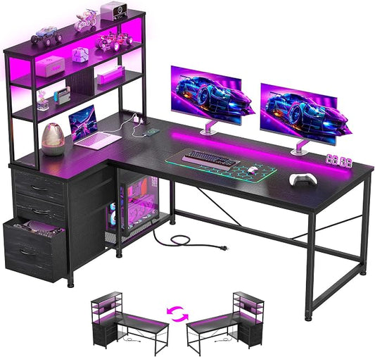 DurayLoly L Shaped Desk with Aluminum Housing LED for Gaming Room,Dorm | Integrated Remote Light, Heat Dissipation,Steady Bright,Sturdy;41 Modes & 5 Colors, Vibrant Teen Gaming Ambiance